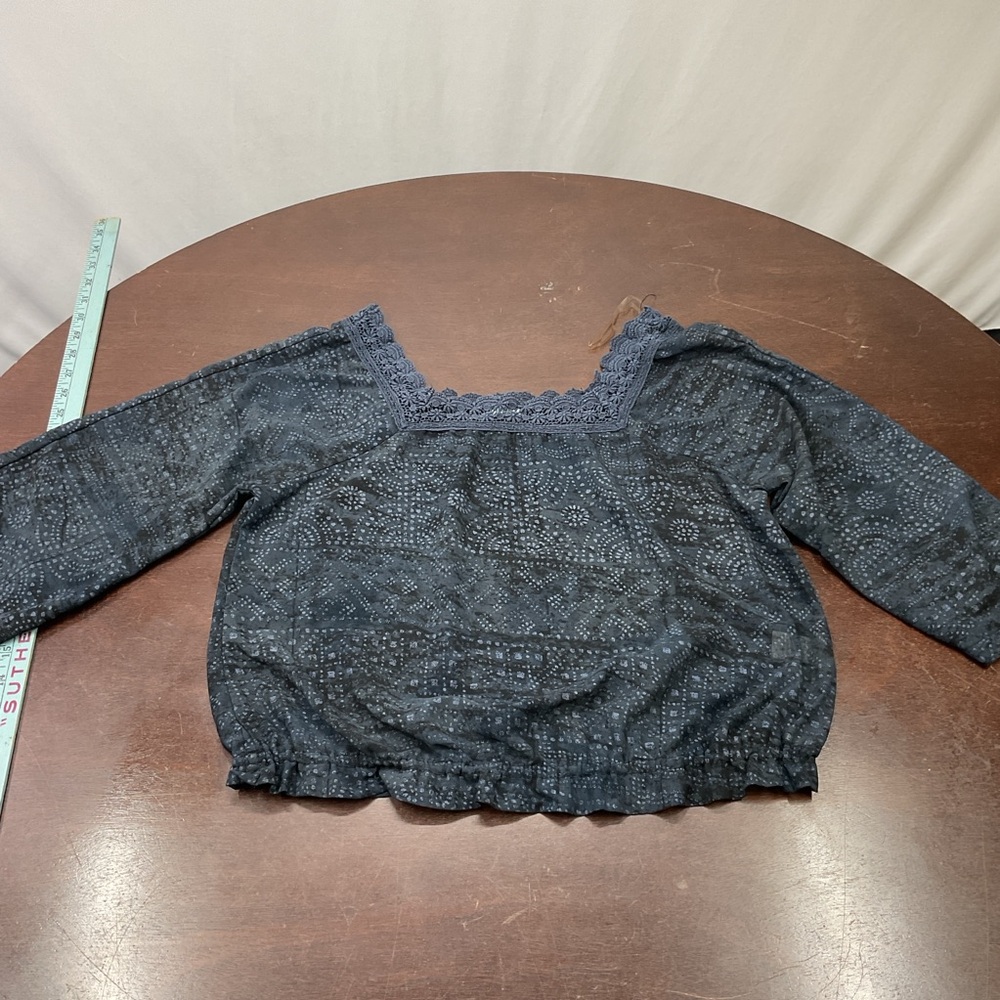 Maurices Navy Eyelet Crochet-Trim Top